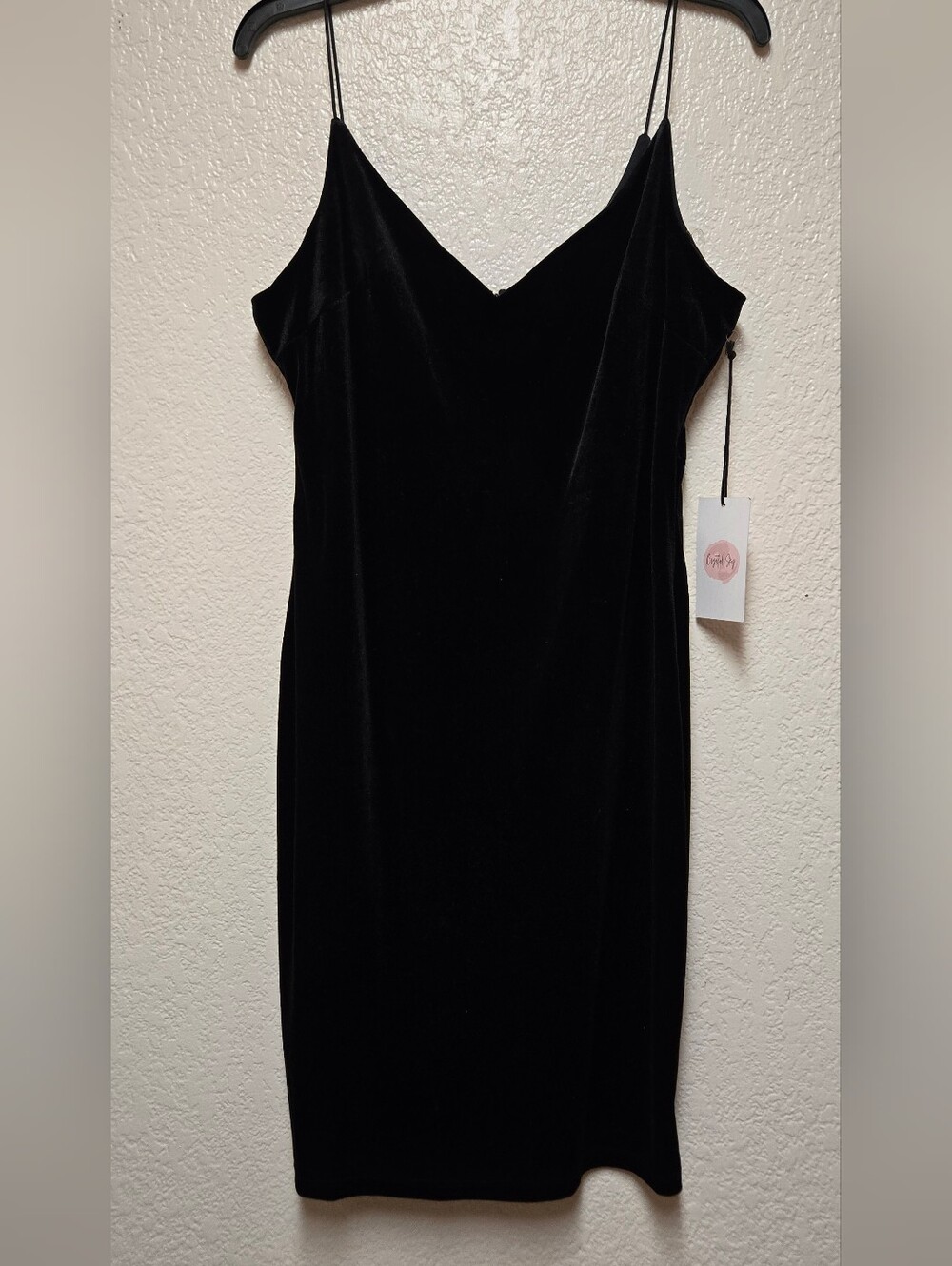 NWT Crystal Sky Black Velvet Spaghetti Strap Mini Bodycon Slip Dress